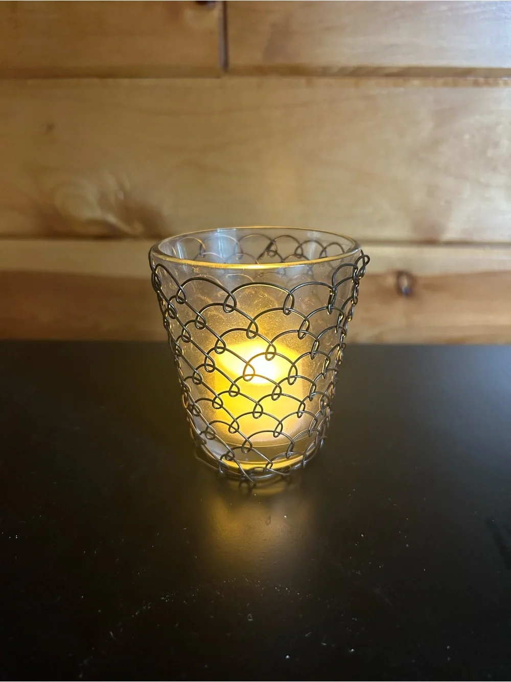 Metal Wire Wrapped Glass Votive Candle Holder -